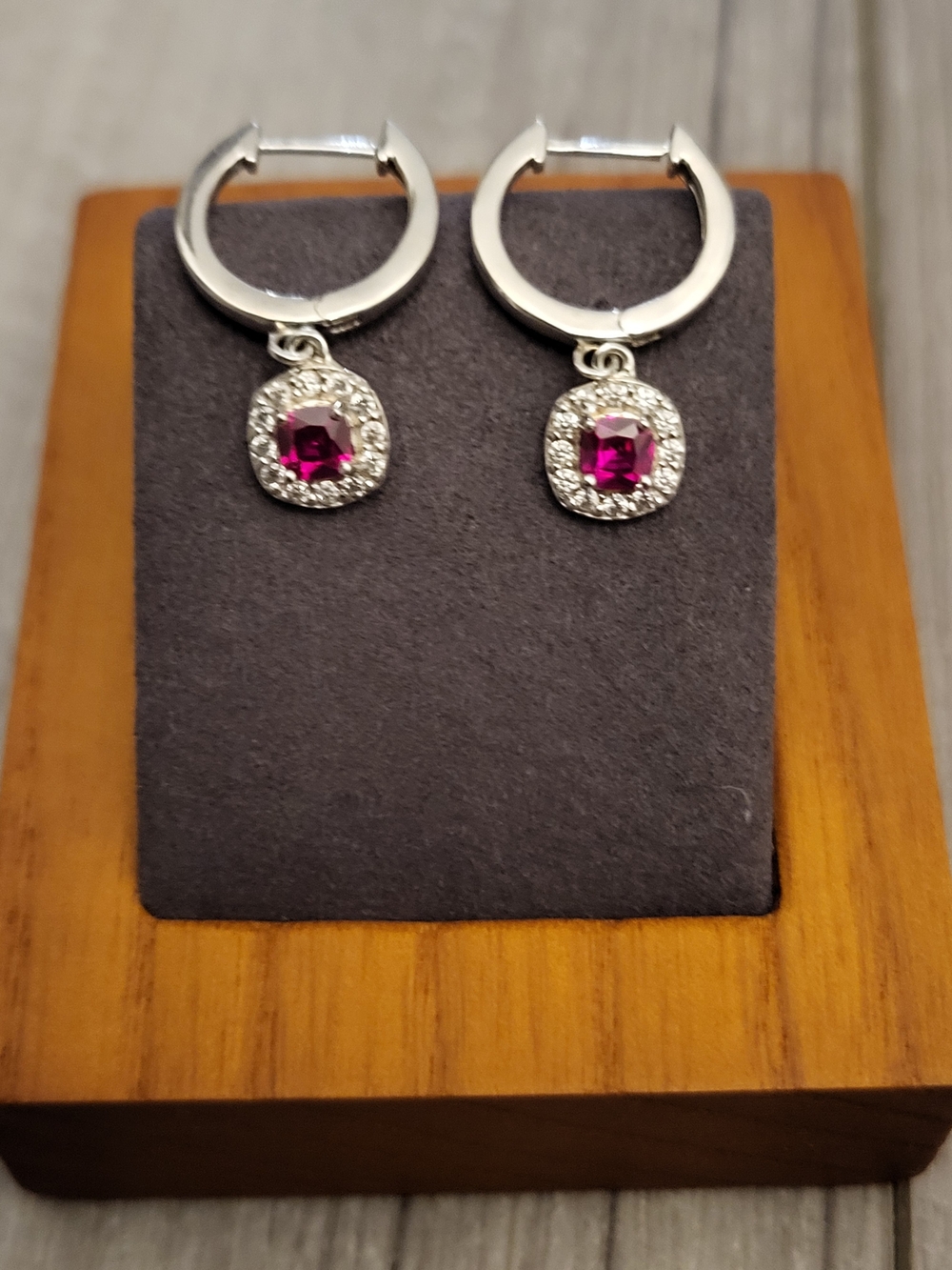 Sterling 925 Silver Hoop Drop Earrings with Pink Ruby Gemstones